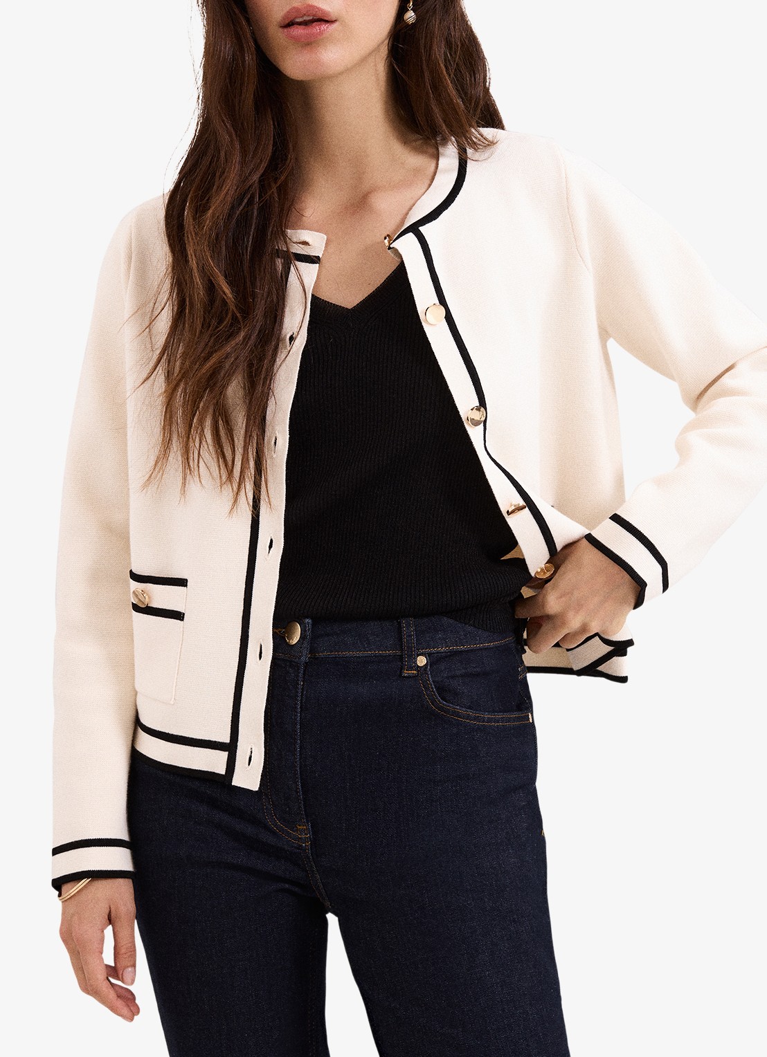 Phase Eight Lola Tipped jack met opstikzakken - detail ivoor