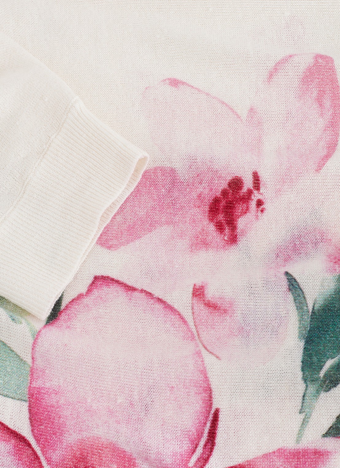 Phase Eight Lorelei fijngebreide trui in linnenblend met bloemenprint - detail 4 roze