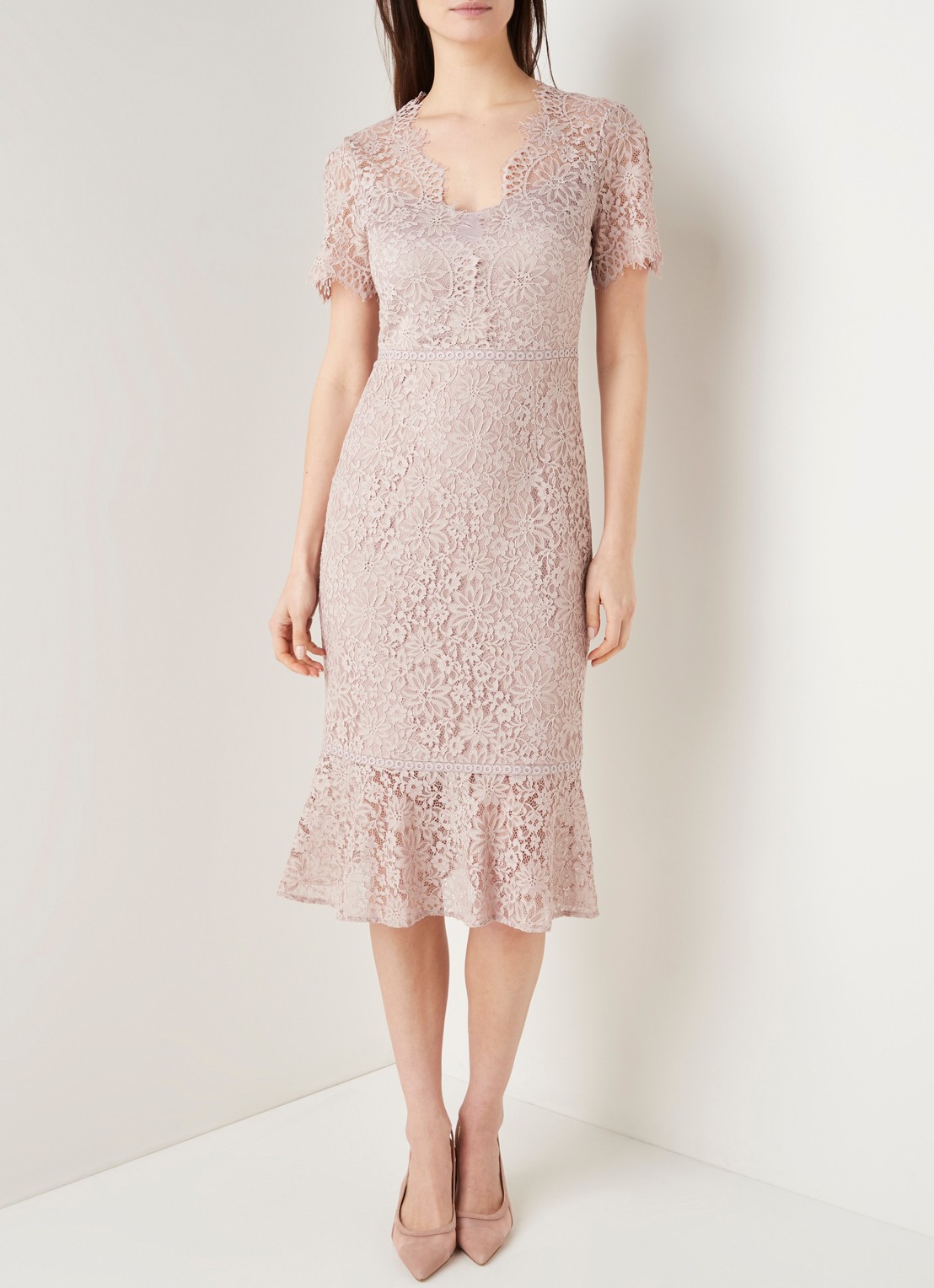Phase Eight Lorella midi jurk van kant  - detail 2 oudroze