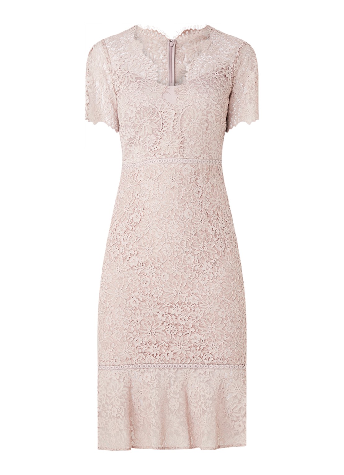 Phase Eight Lorella midi jurk van kant  - voorkant 3 oudroze