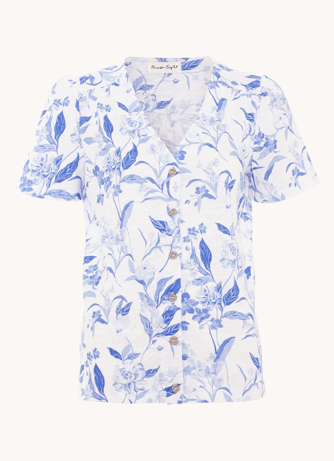 Phase Eight Lorenna blouse met bloemenprint - voorkant blauw