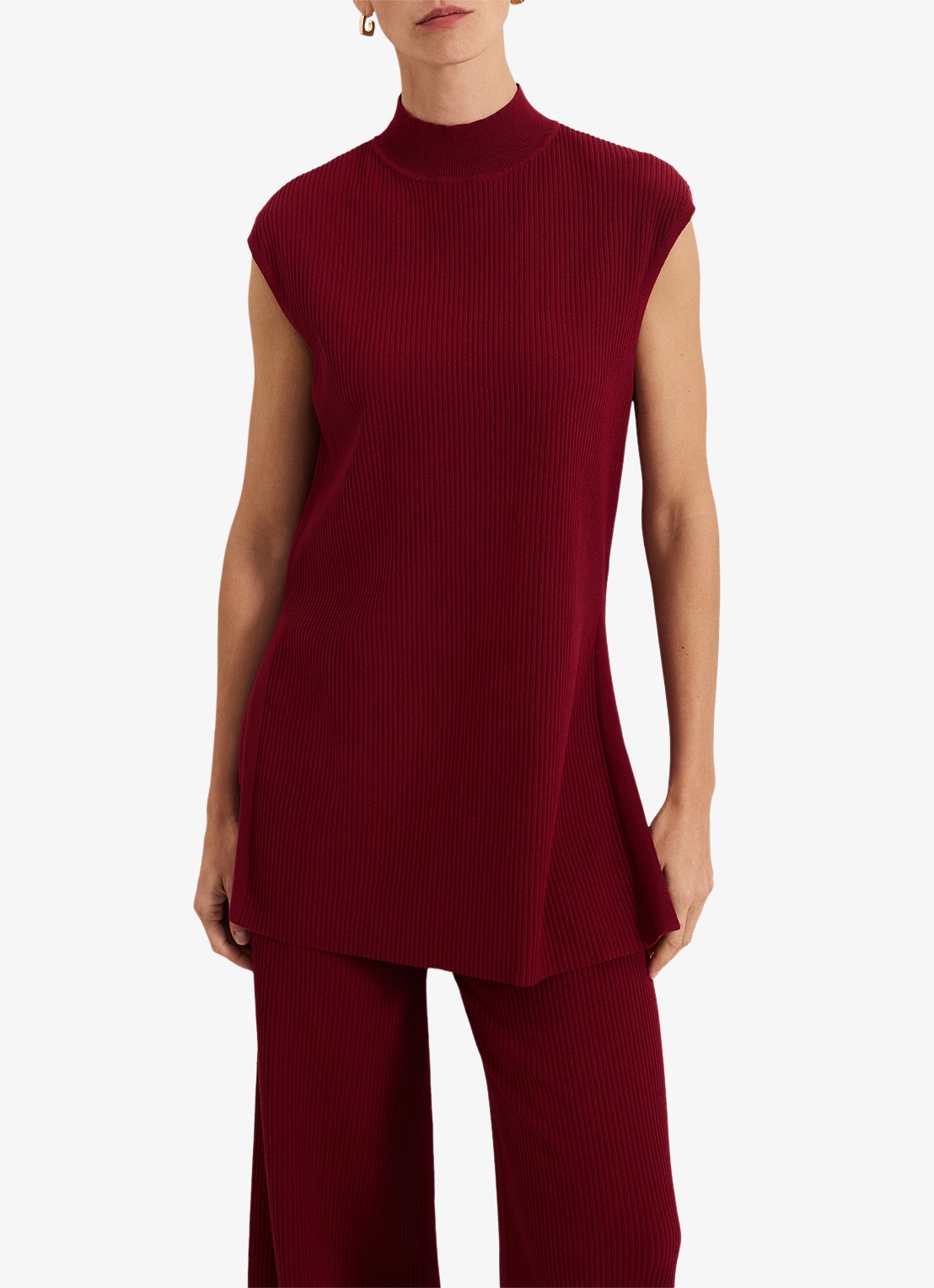 Phase Eight Lori ribgebreide top met splitten - detail 4 bordeauxrood