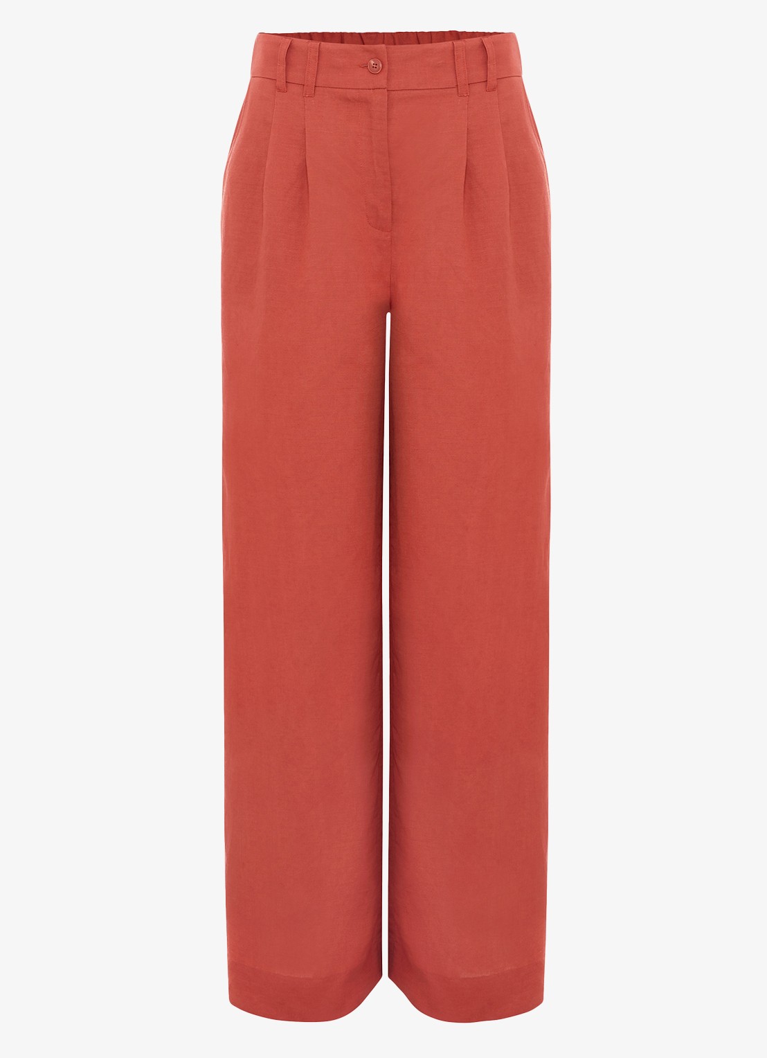 Phase Eight Lottie high waist loose fit pantalon in linnenblend - voorkant 2 roodbruin