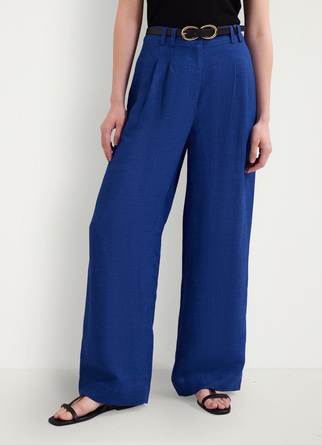 Phase Eight Lottie high waist wide leg pantalon in linnenblend - detail 2 kobaltblauw
