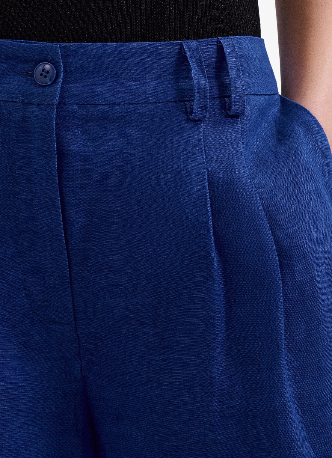 Phase Eight Lottie high waist wide leg pantalon in linnenblend - detail 5 kobaltblauw