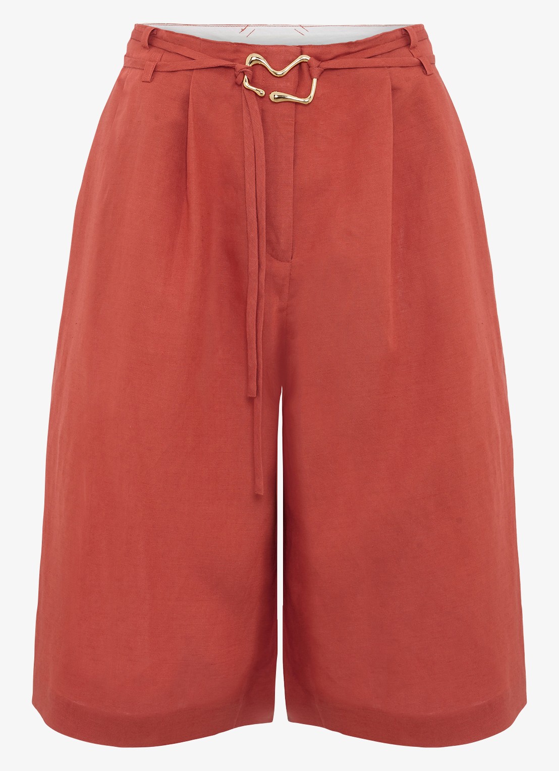 Phase Eight Lottie mid waist straight fit korte broek in linnenblend - voorkant 2 roodbruin