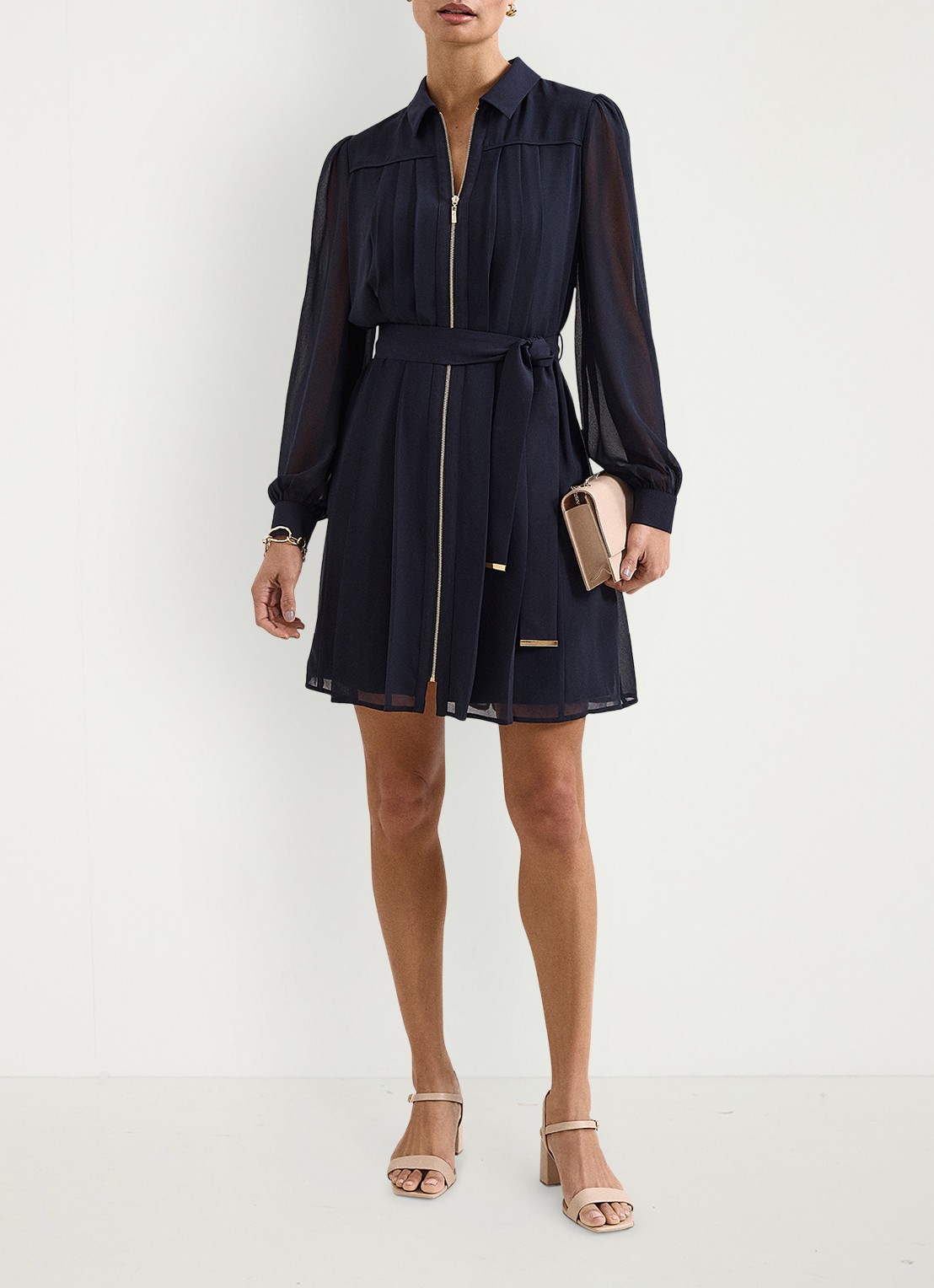 Phase Eight Lottie mini jurk met strikceintuur - voorkant 7 blauw