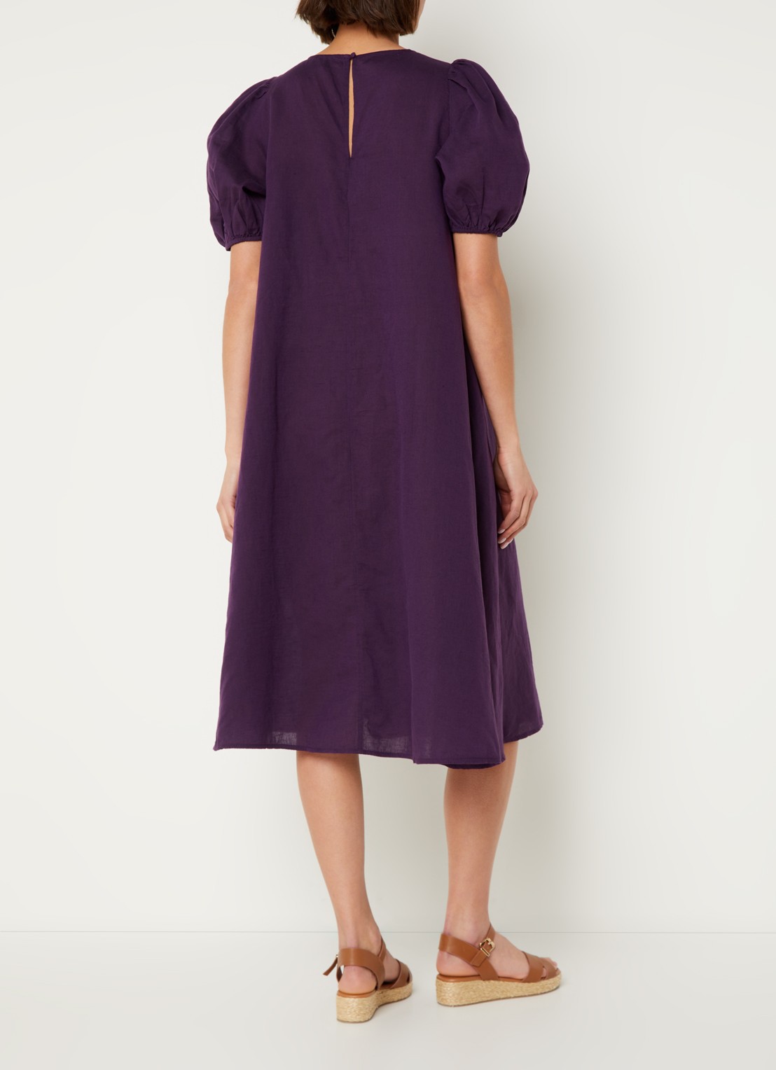 Phase Eight Lotty midi jurk in linnenblend met steekzakken - achterkant 2 aubergine