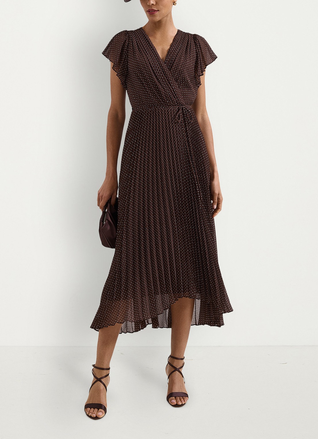 Phase Eight Louisa midi jurk met plooidetail  - voorkant 6 bruin