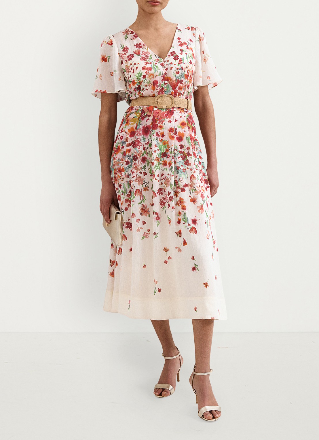 Phase Eight Lovette jurk met bloemenprint - voorkant 2 cream