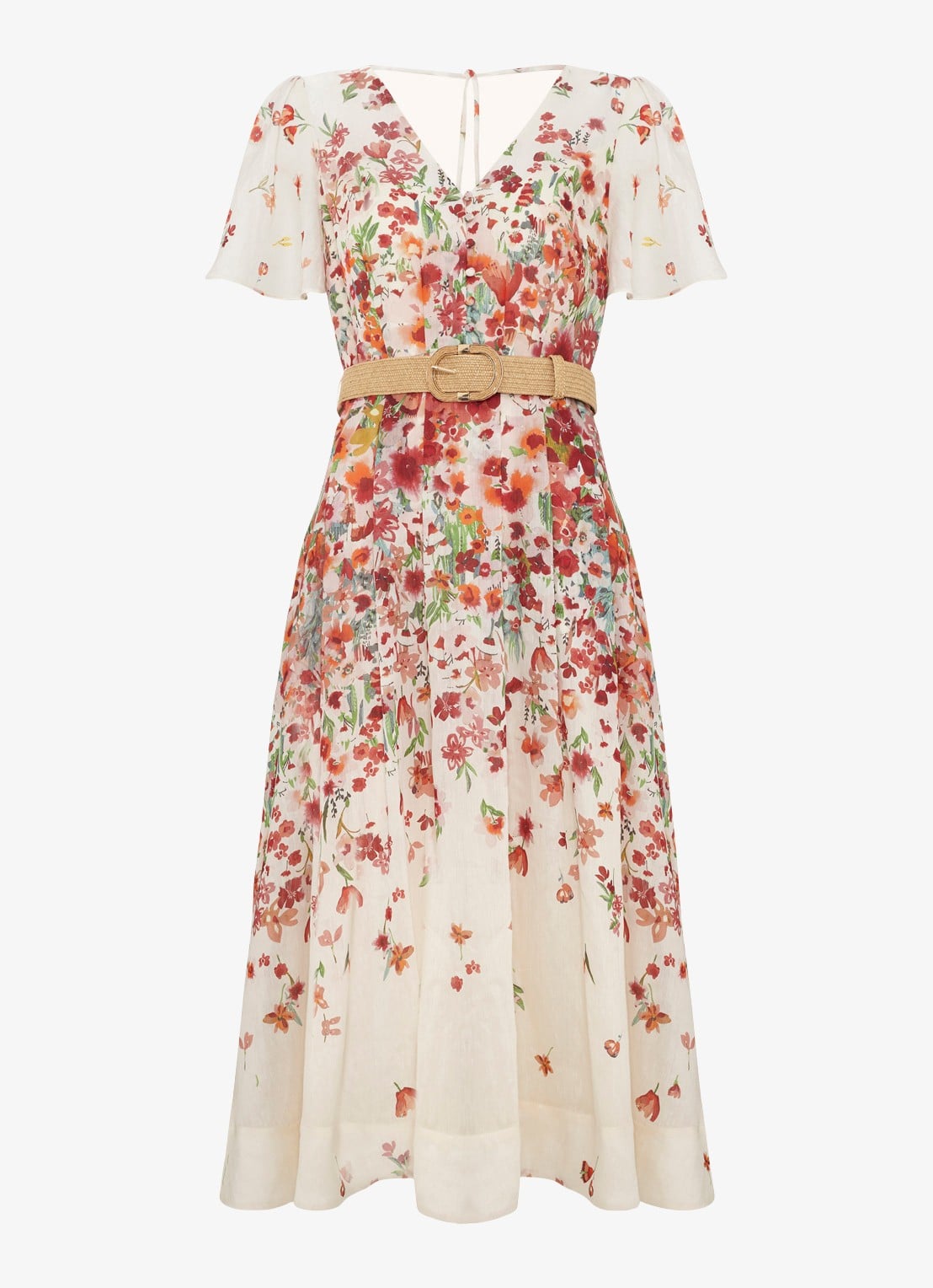 Phase Eight Lovette midi jurk in linnenblend met bloemenprint - voorkant cream