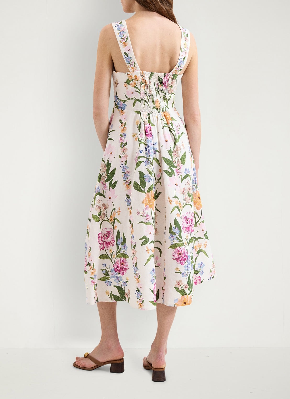Phase Eight Lucia midi jurk in linnenblend met bloemenprint - achterkant 7 gebroken wit