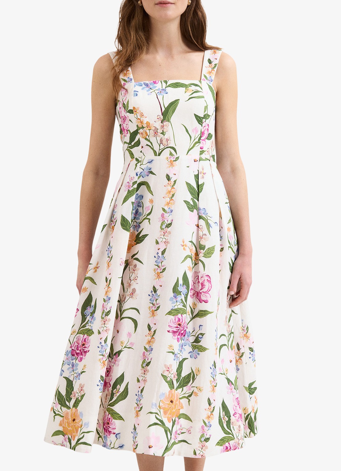Phase Eight Lucia midi jurk in linnenblend met bloemenprint - detail 3 gebroken wit