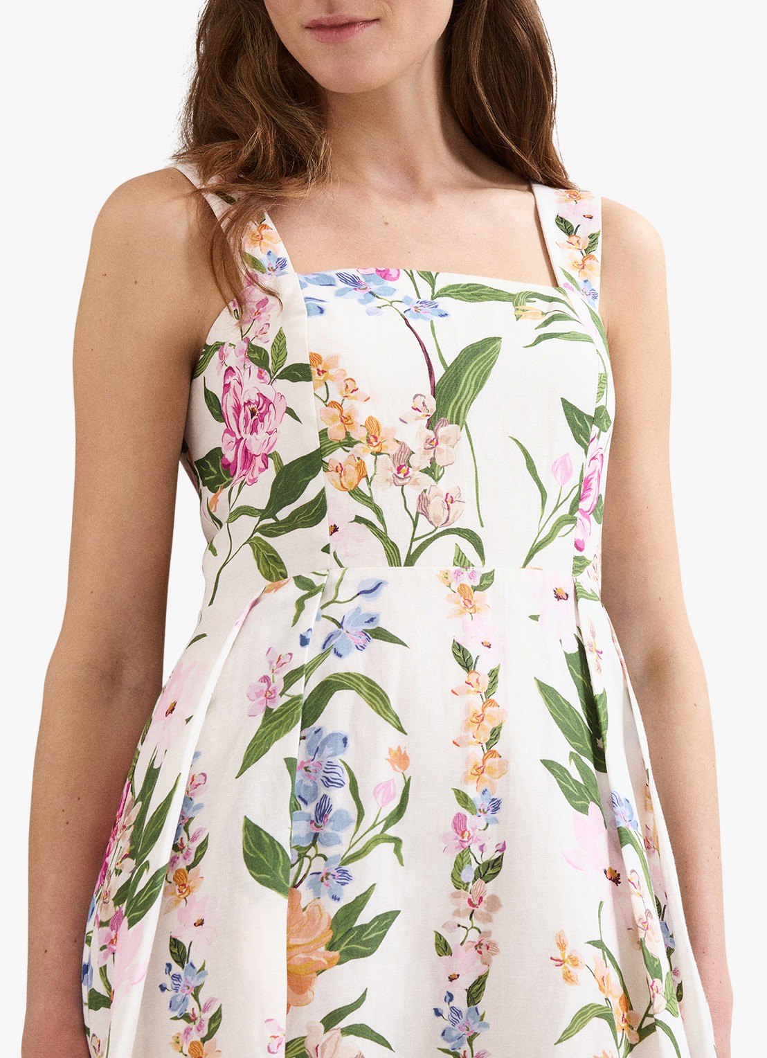 Phase Eight Lucia midi jurk in linnenblend met bloemenprint - detail 4 gebroken wit