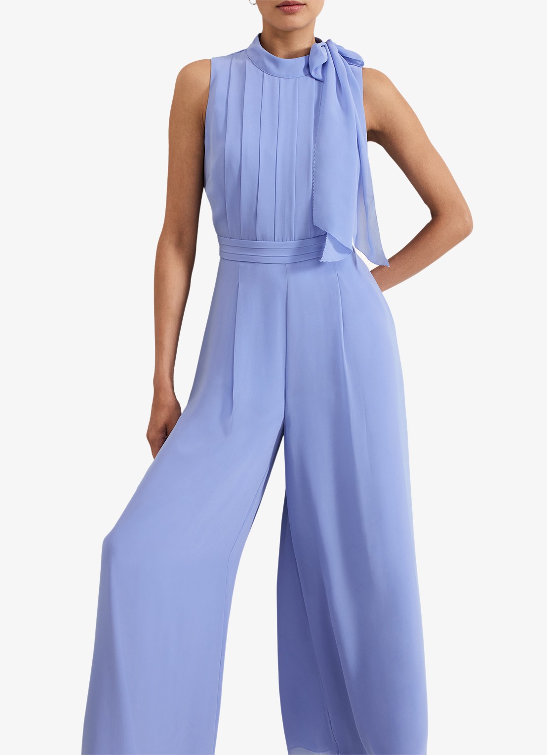 Phase Eight Lucie wide fit jumpsuit van crêpe met sjaalkraag - detail 3 donkerblauw