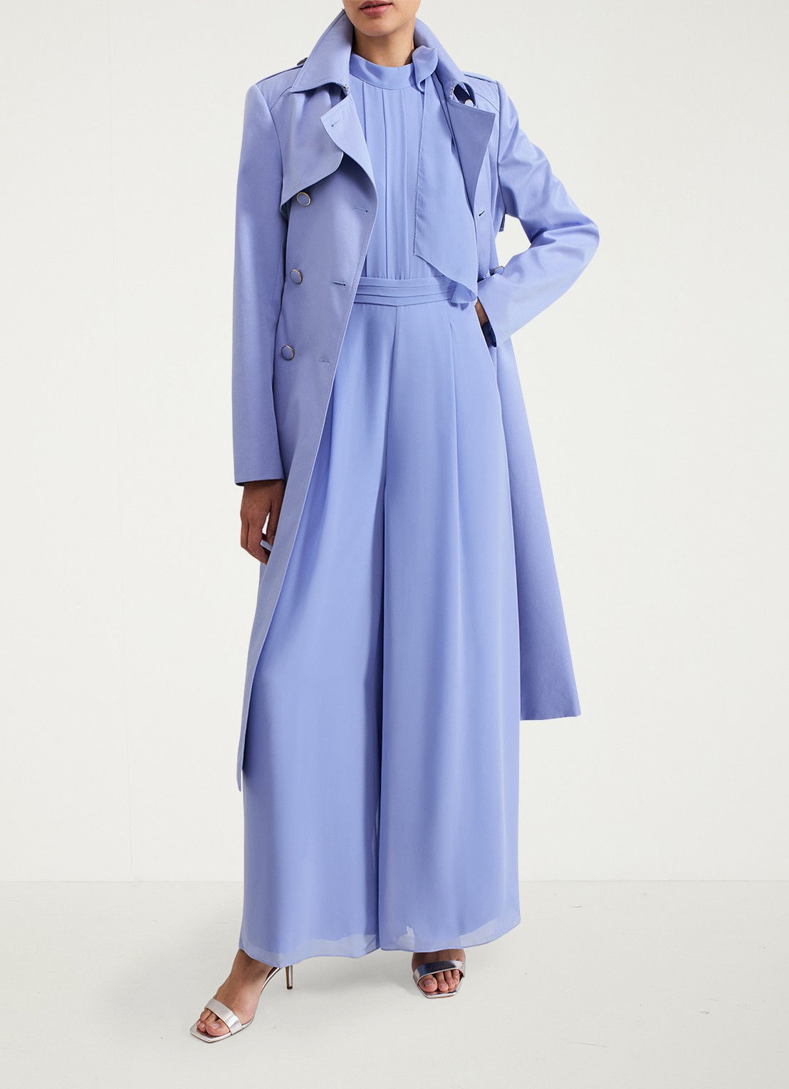 Phase Eight Lucie wide fit jumpsuit van crêpe met sjaalkraag - detail 7 donkerblauw