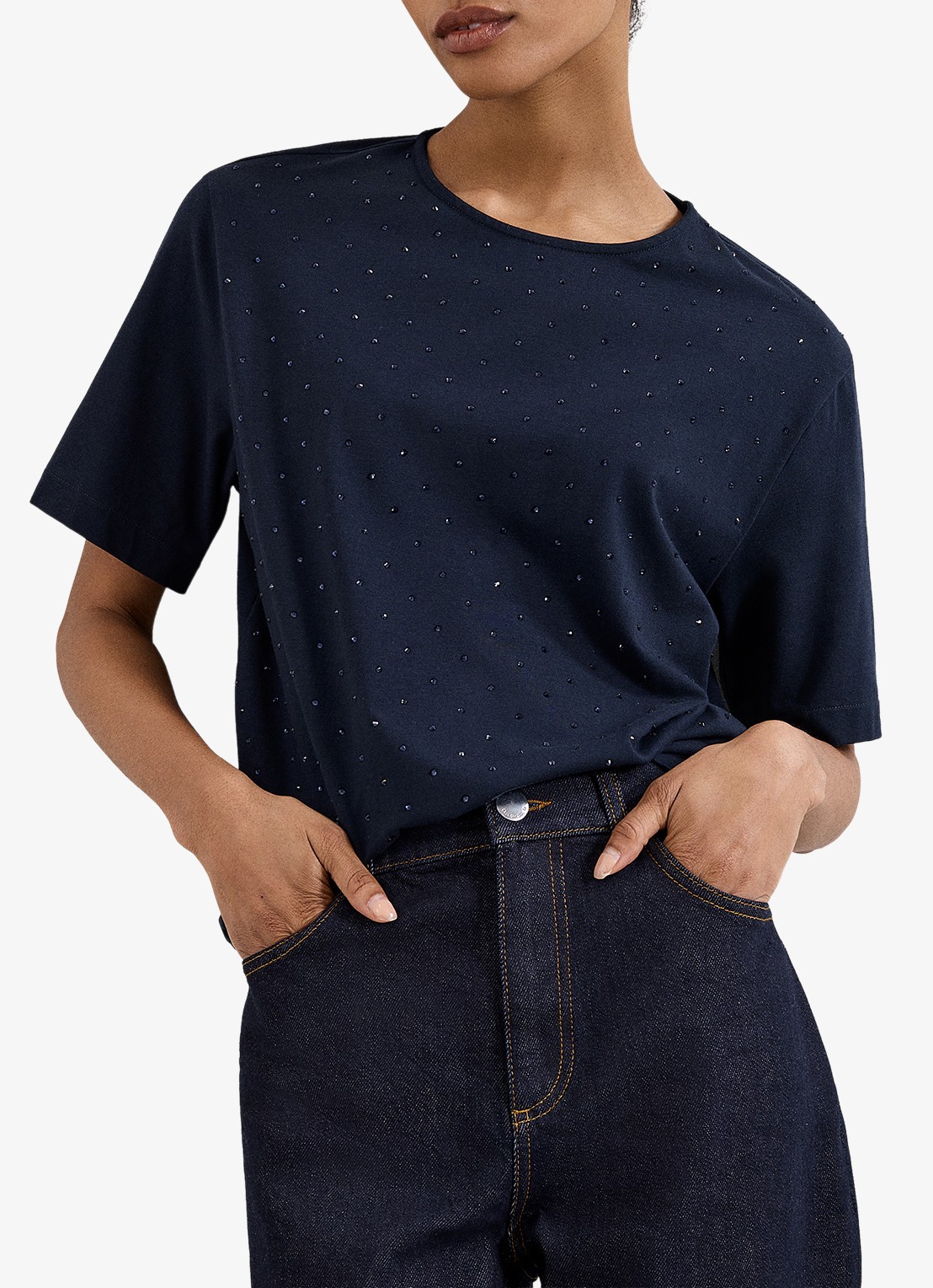 Phase Eight Lucienne T-shirt met strass - detail blauw
