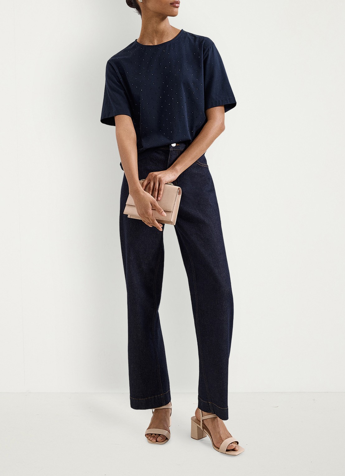 Phase Eight Lucienne T-shirt met strass - voorkant 6 blauw