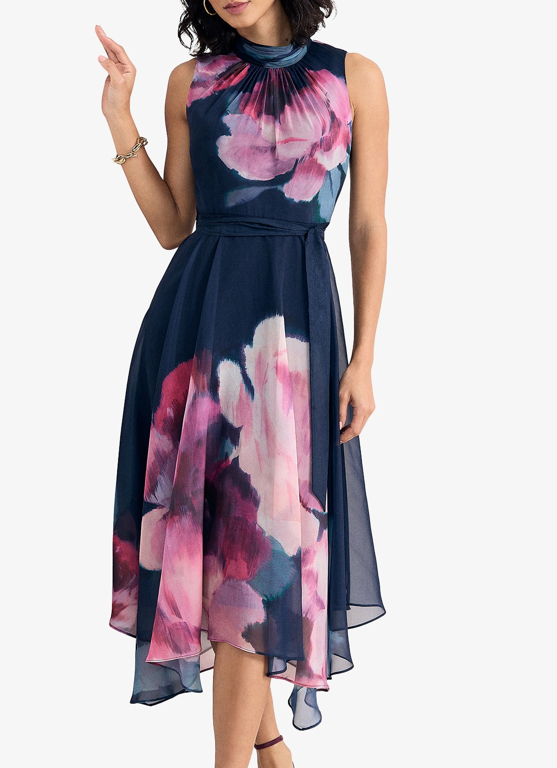 Phase Eight Lucinda midi jurk met bloemenprint en ruches - detail 4 blauw