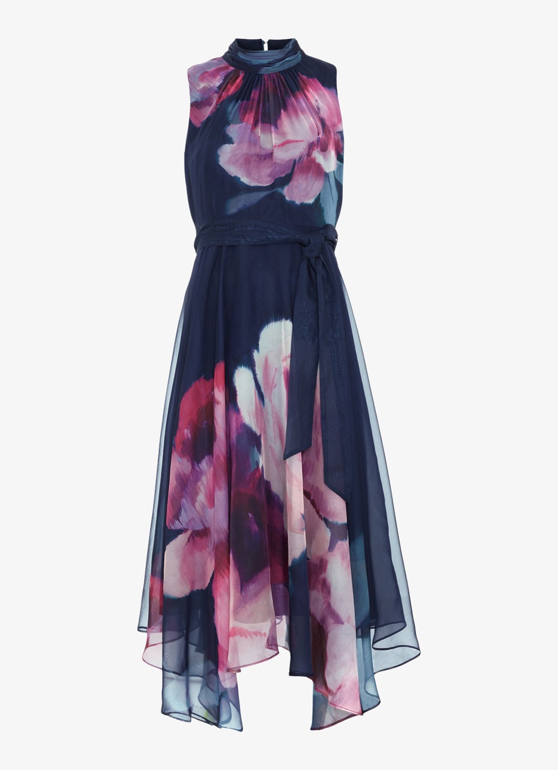 Phase Eight Lucinda midi jurk met bloemenprint en ruches - voorkant blauw