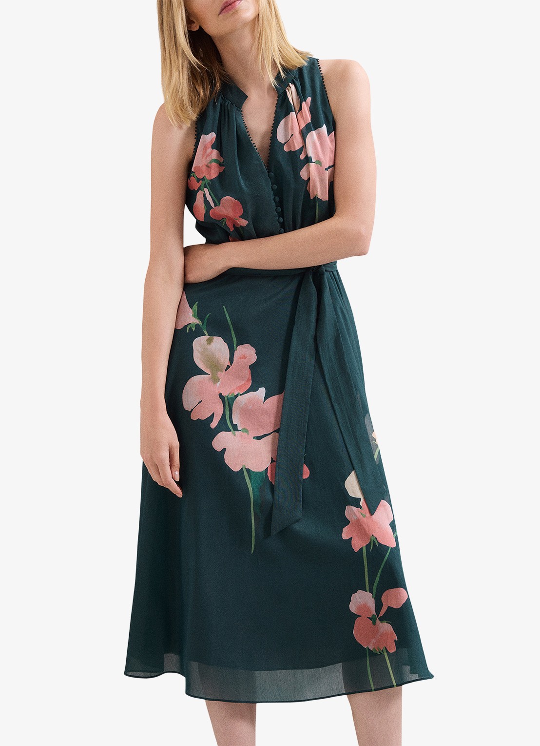 Phase Eight Lucinda midi jurk met bloemenprint - detail 4 zeegroen