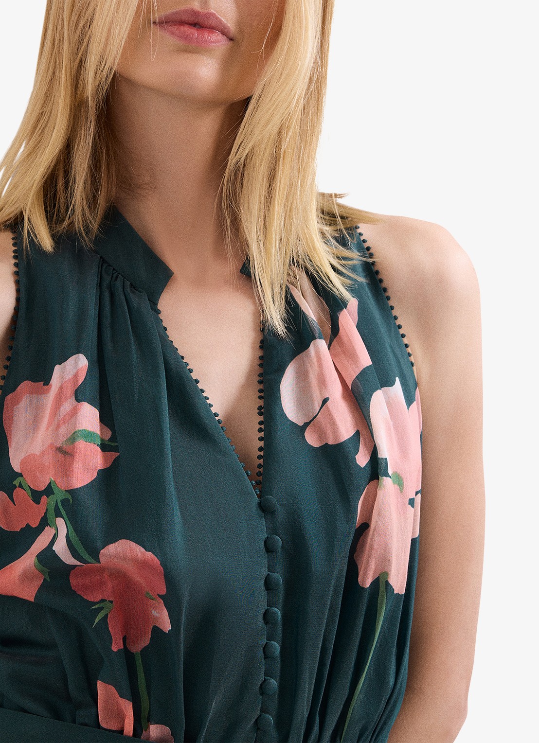 Phase Eight Lucinda midi jurk met bloemenprint - detail 5 zeegroen