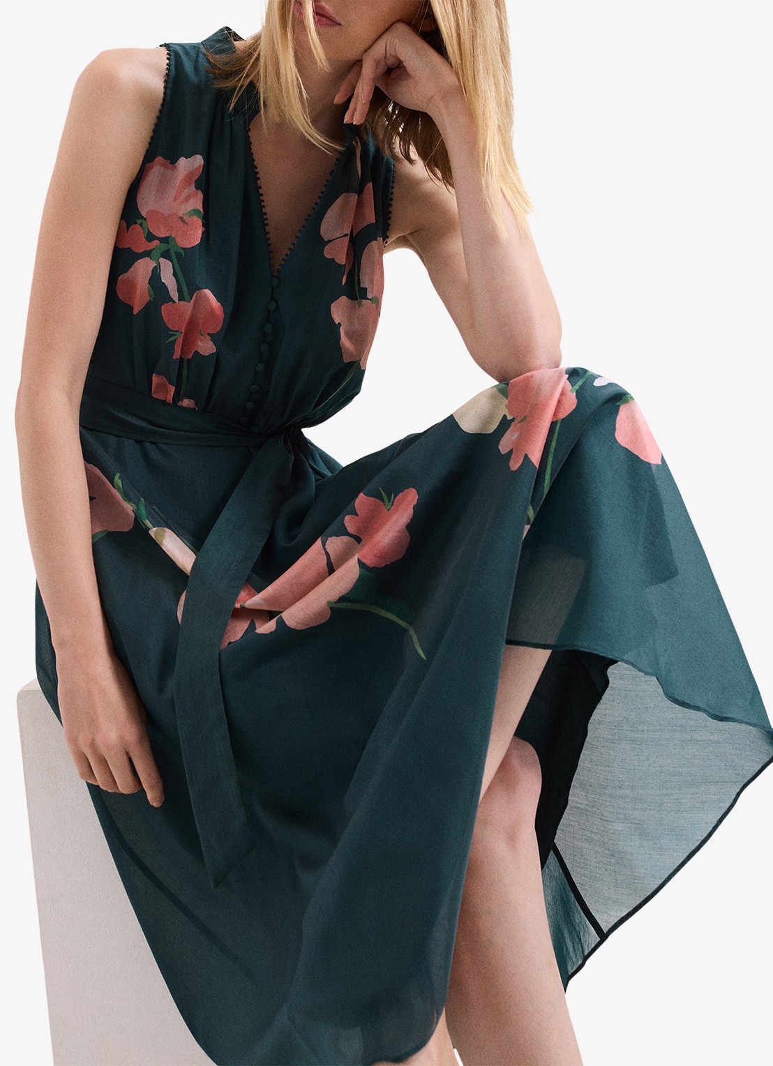 Phase Eight Lucinda midi jurk met bloemenprint - detail 8 zeegroen