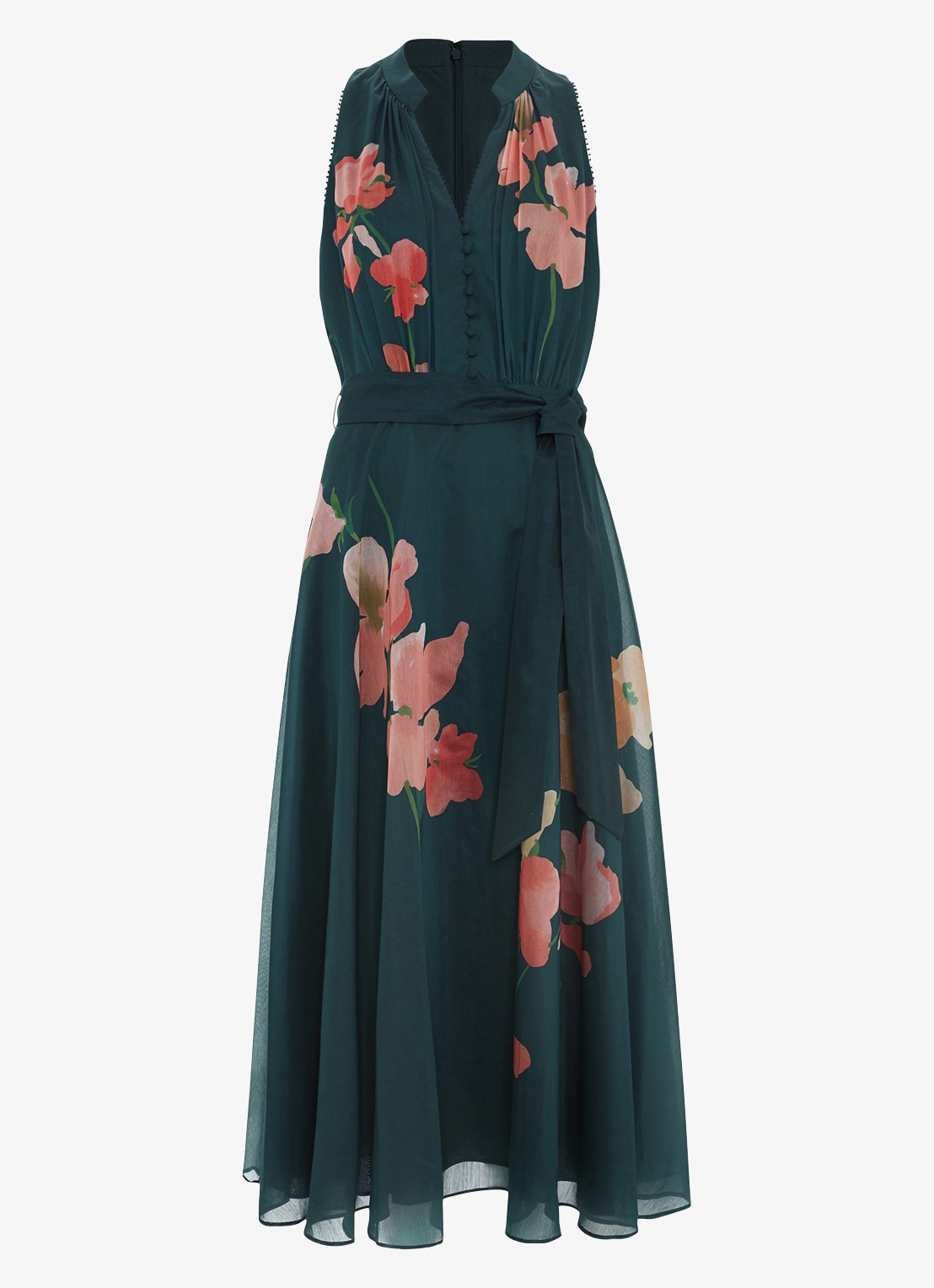 Phase Eight Lucinda midi jurk met bloemenprint - voorkant 2 zeegroen