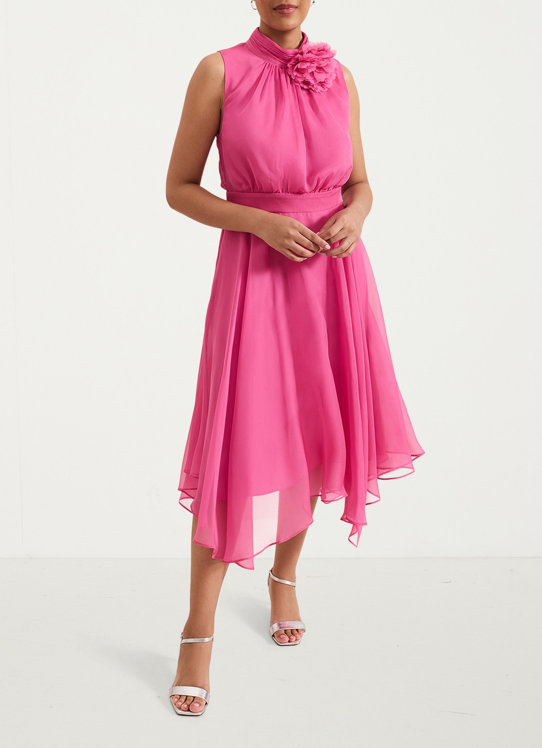 Phase Eight Lucinda midi jurk met plooien - voorkant 3 fuchsia