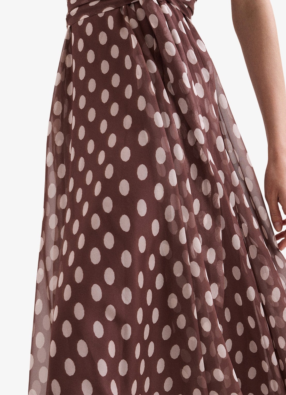 Phase Eight Lucinda midi jurk met stippenprint en plooien  - detail 5 bruin