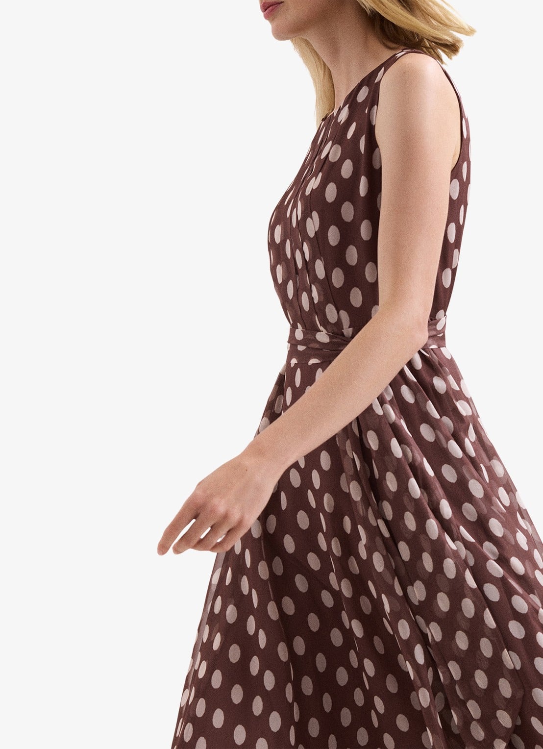 Phase Eight Lucinda midi jurk met stippenprint en plooien  - detail 6 bruin