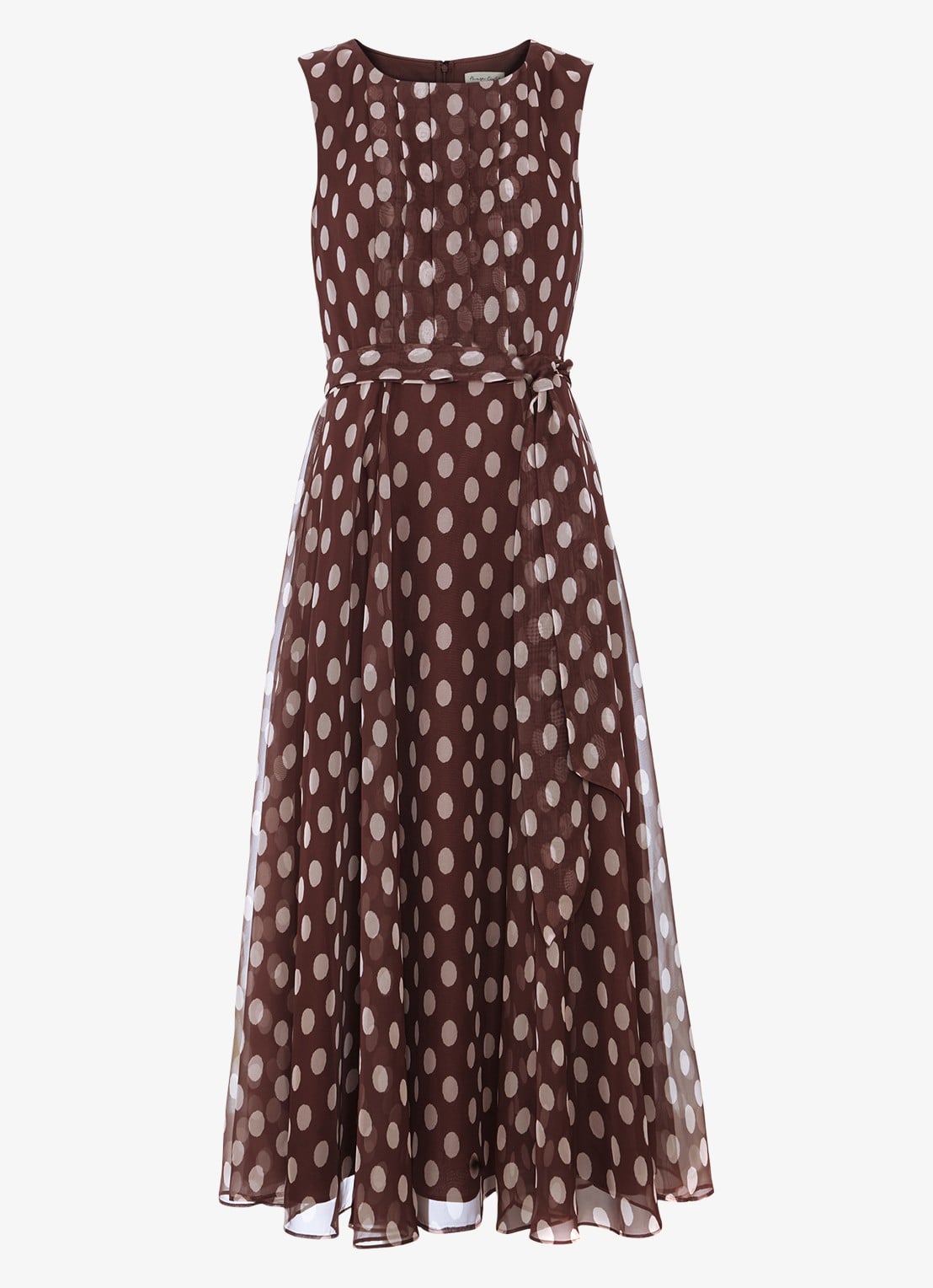 Phase Eight Lucinda midi jurk met stippenprint en plooien  - voorkant 2 bruin