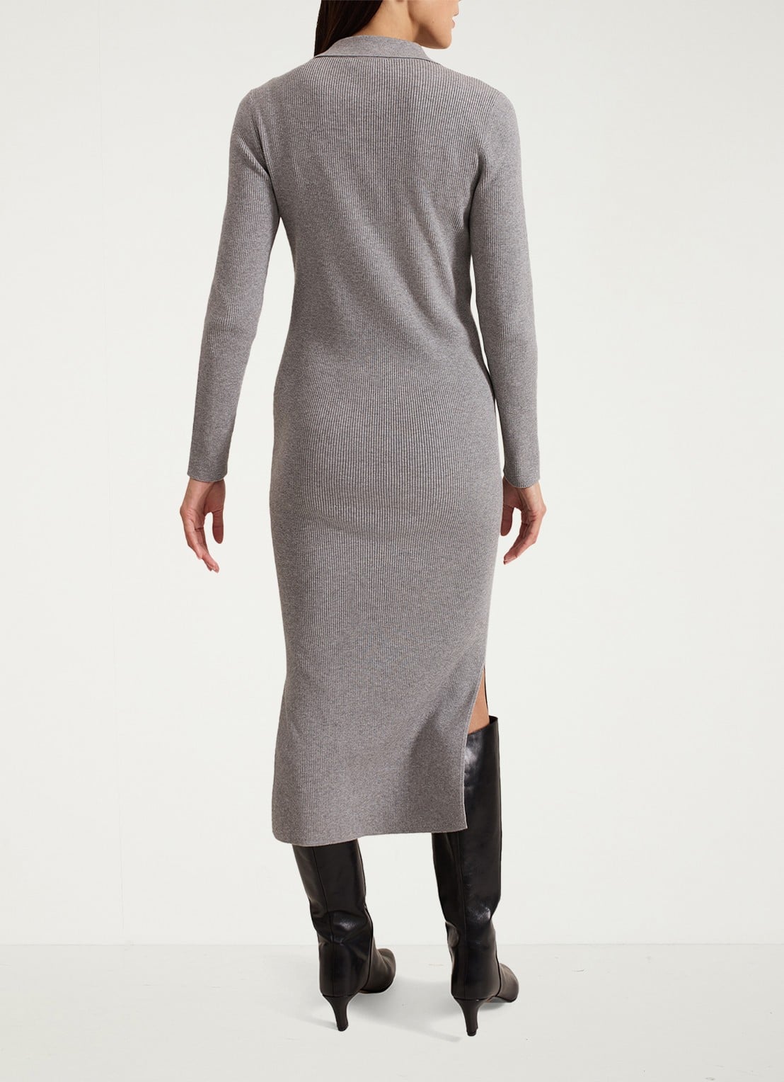 Phase Eight Lucy midi jurk met ribstructuur en split - achterkant grijs