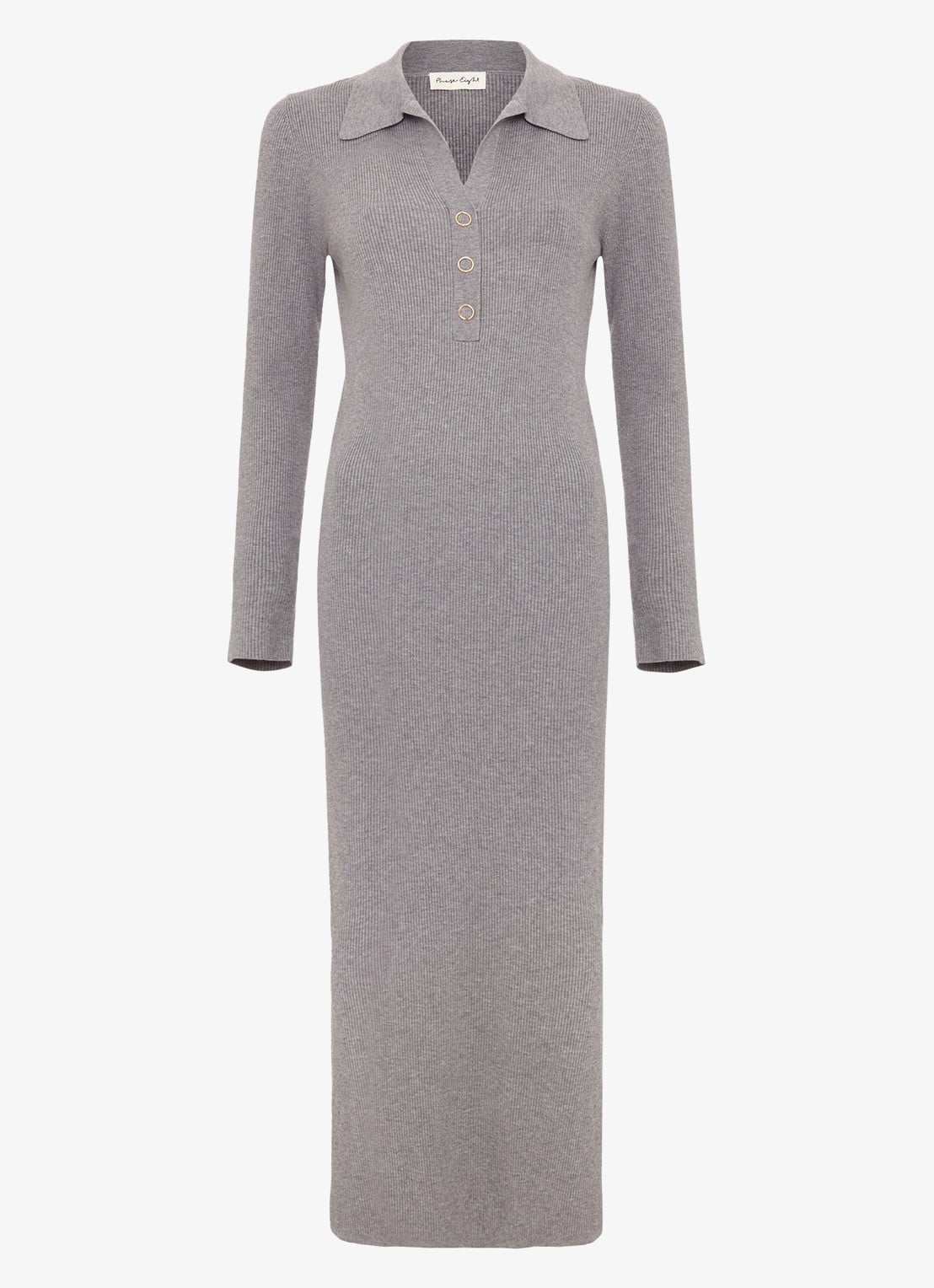 Phase Eight Lucy midi jurk met ribstructuur en split - voorkant 2 grijs