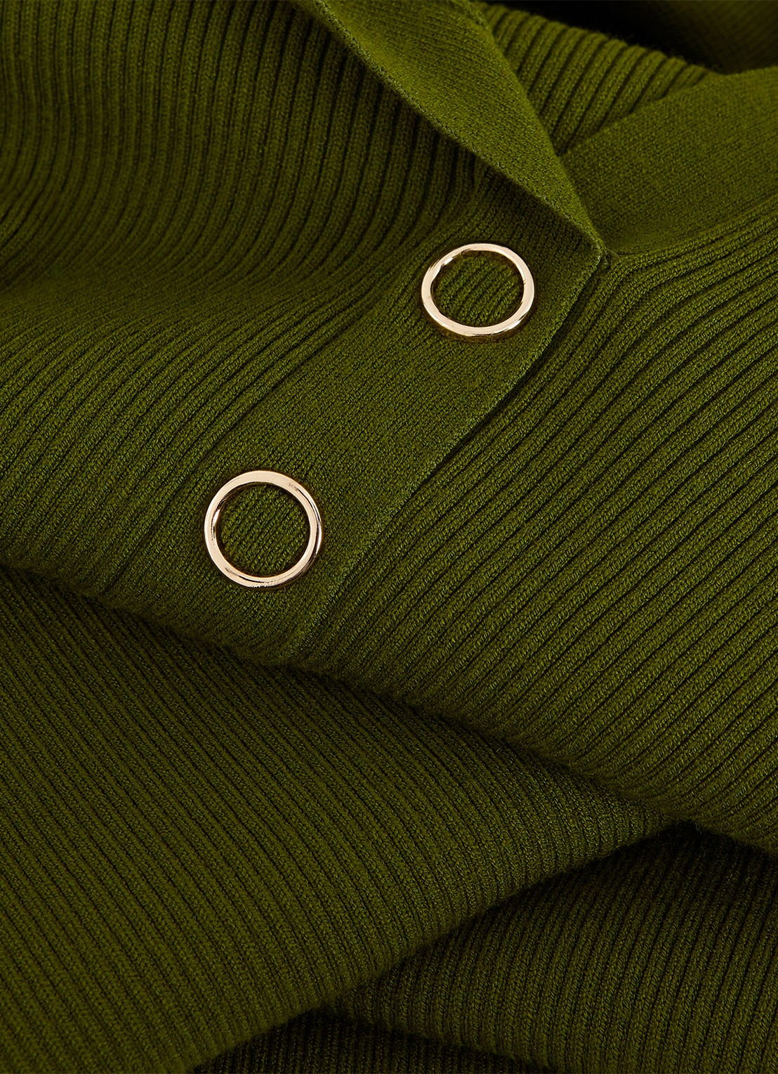 Phase Eight Lucy ribgebreide midi jurk met kraag - detail 6 olijfgroen