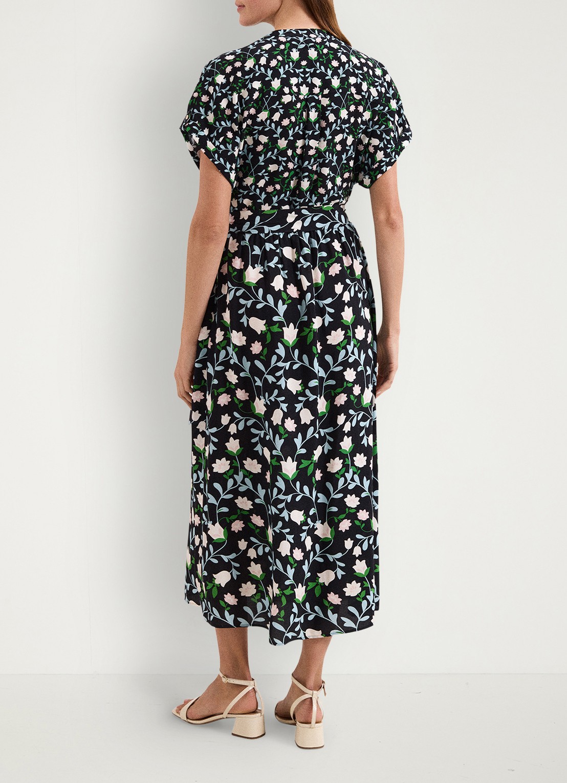 Phase Eight Luisa midi jurk met steekzakken en bloemenprint - achterkant zwart