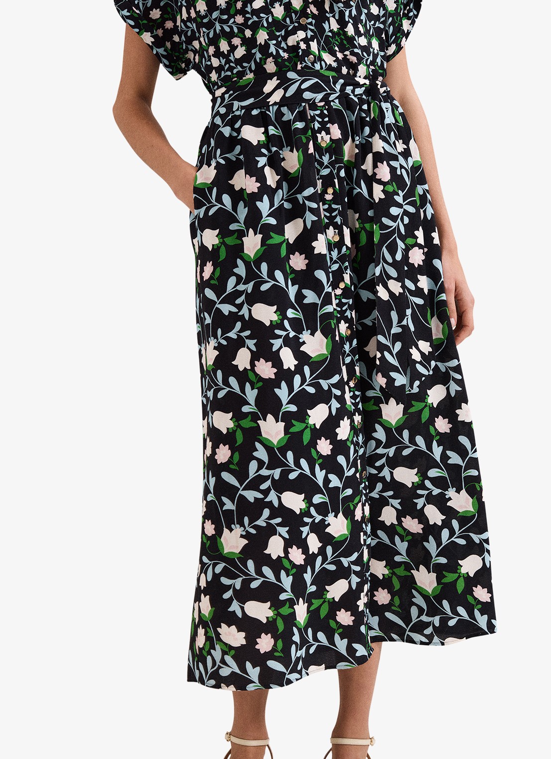 Phase Eight Luisa midi jurk met steekzakken en bloemenprint - detail 6 zwart