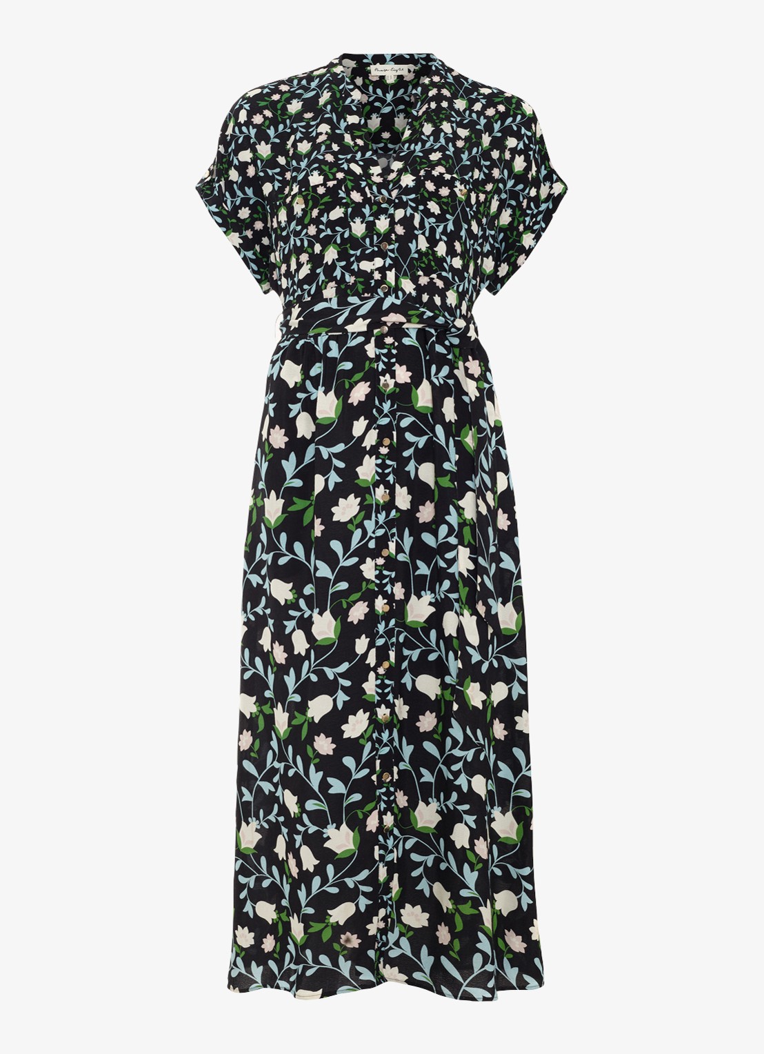 Phase Eight Luisa midi jurk met steekzakken en bloemenprint - voorkant 2 zwart