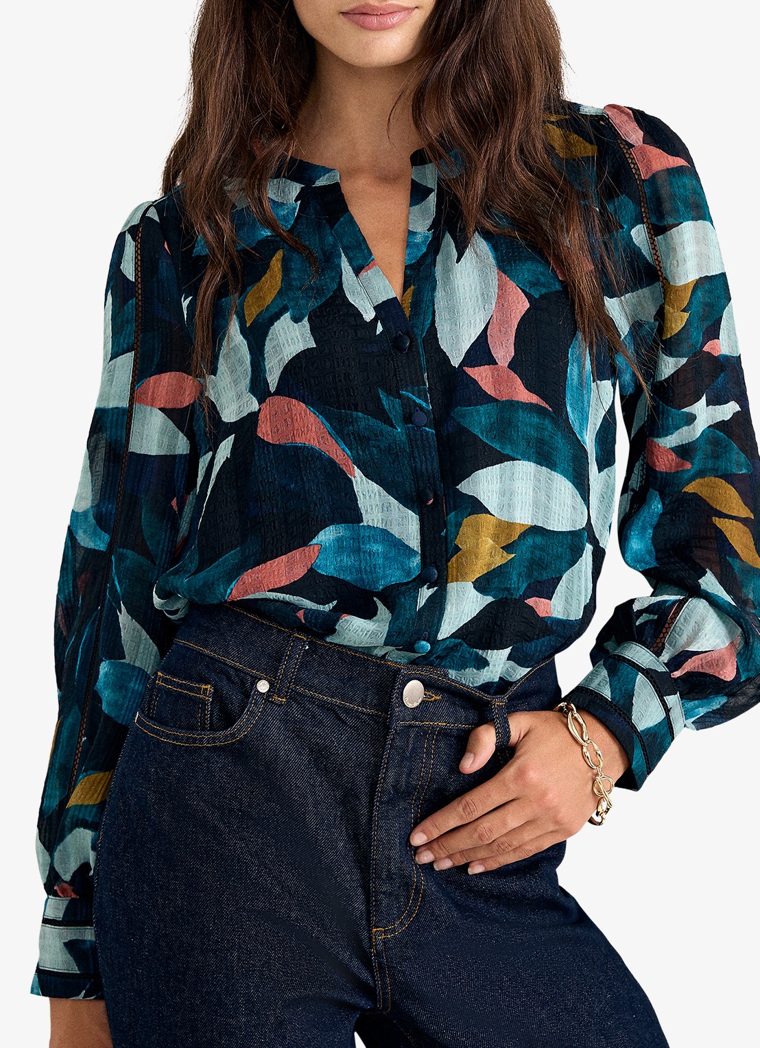 Phase Eight Lyla blouse met grafische print en ballonmouw - detail multicolor