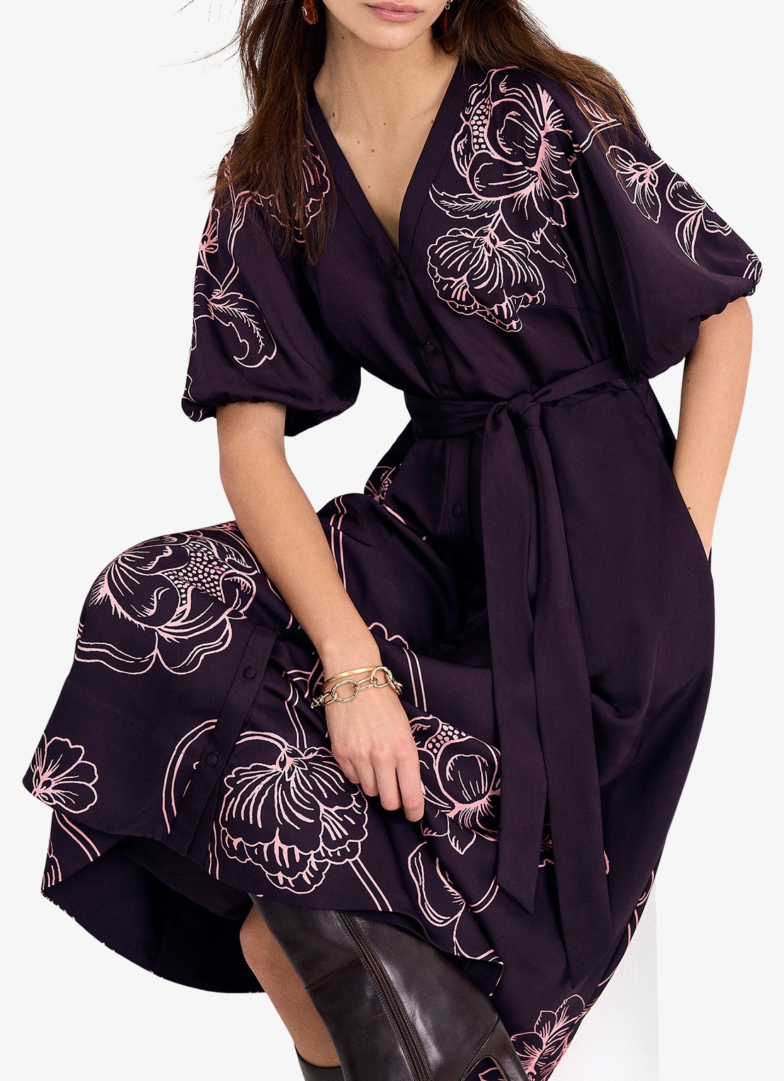 Phase Eight Mabel midi jurk met grafische print - detail paars