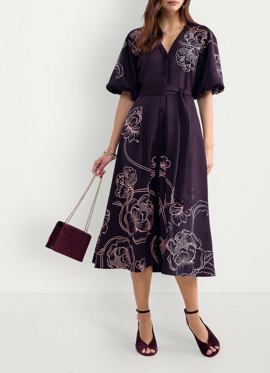 Phase Eight Mabel midi jurk met grafische print - detail 5 paars
