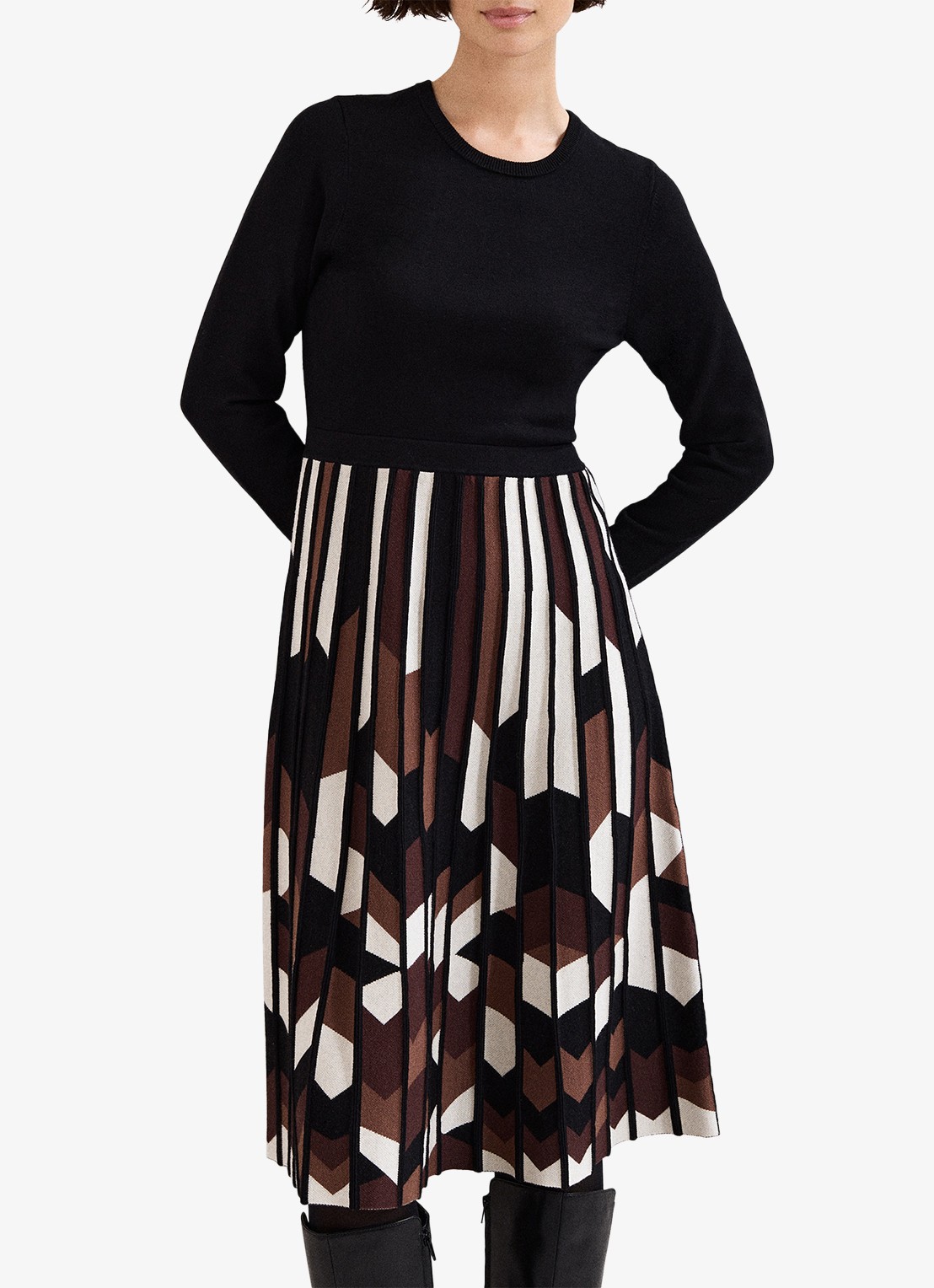 Phase Eight Maci midi jurk met grafische print - detail 2 bruin