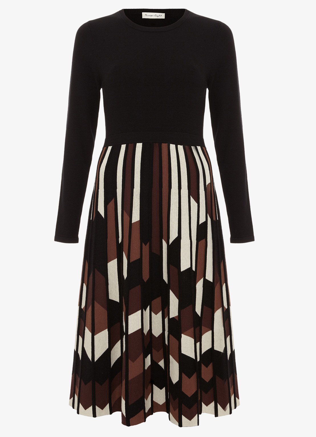 Phase Eight Maci midi jurk met grafische print - voorkant 7 bruin