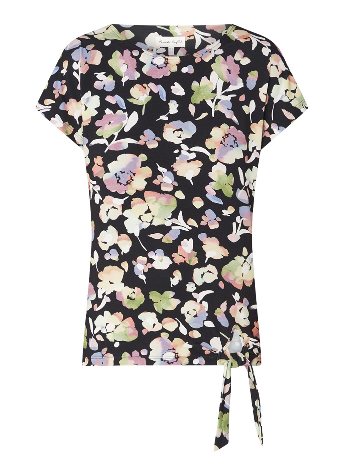 Phase Eight Maddie T-shirt met bloemenprint en gestrikt detail - voorkant 4 zwart