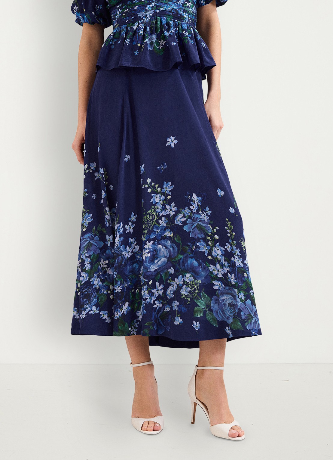 Phase Eight Maeve midi rok met bloemenprint - detail 4 donkerblauw
