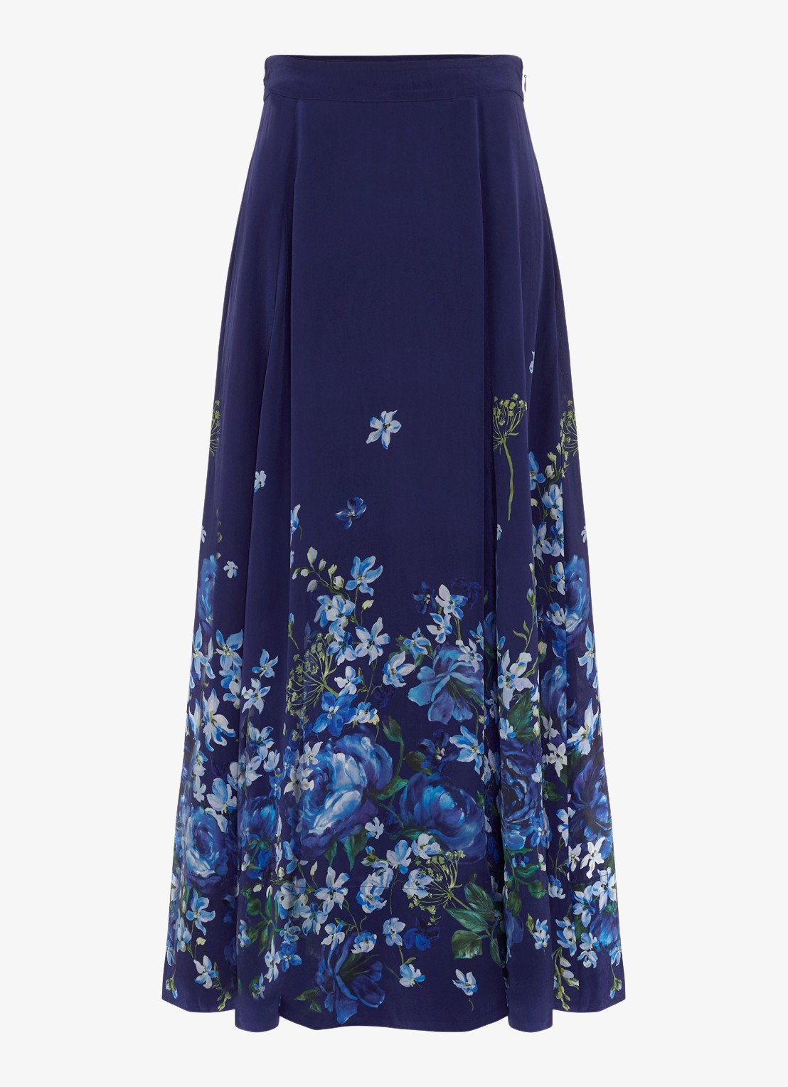 Phase Eight Maeve midi rok met bloemenprint - voorkant 2 donkerblauw