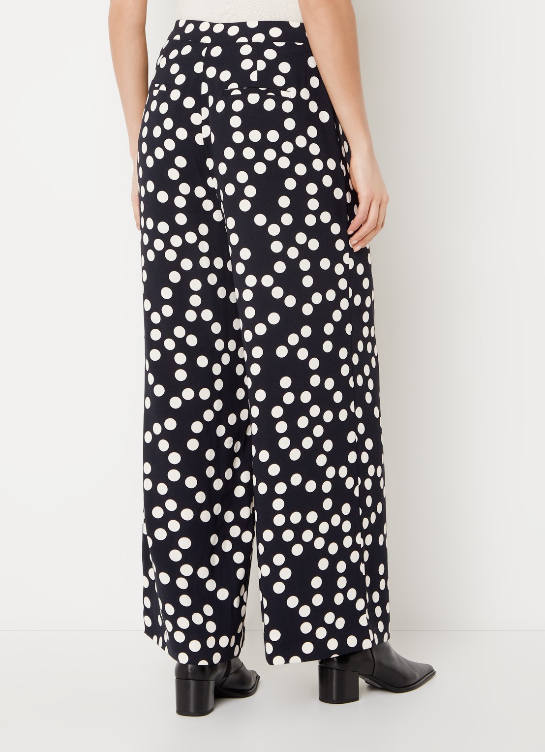 Phase Eight Mairead high waist wide fit pantalon met stippenprint - achterkant 5 donkerblauw