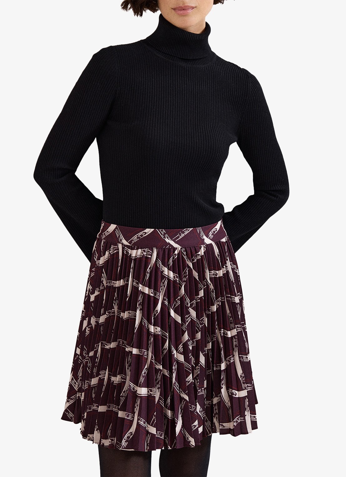 Phase Eight  Mairi mini plooirok met grafische print - detail 4 donkerrood