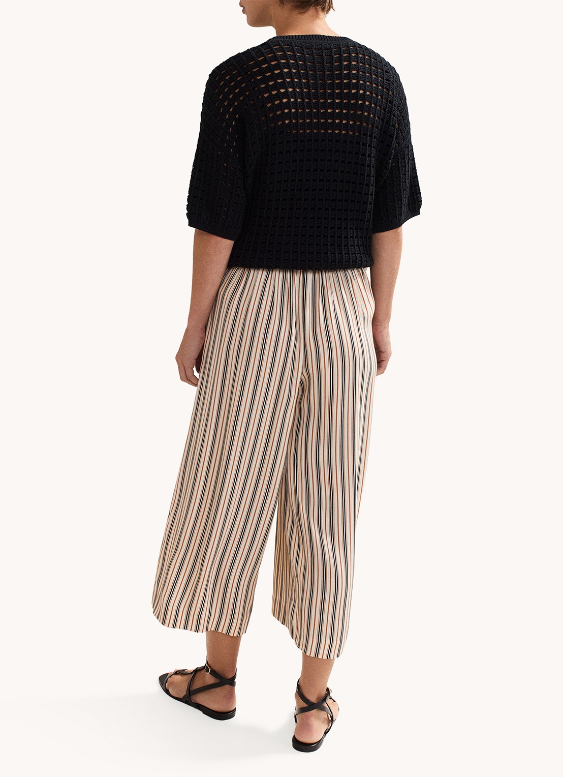 Phase Eight Malaya high waist wide fit culotte met streepprint - achterkant 7 ivoor
