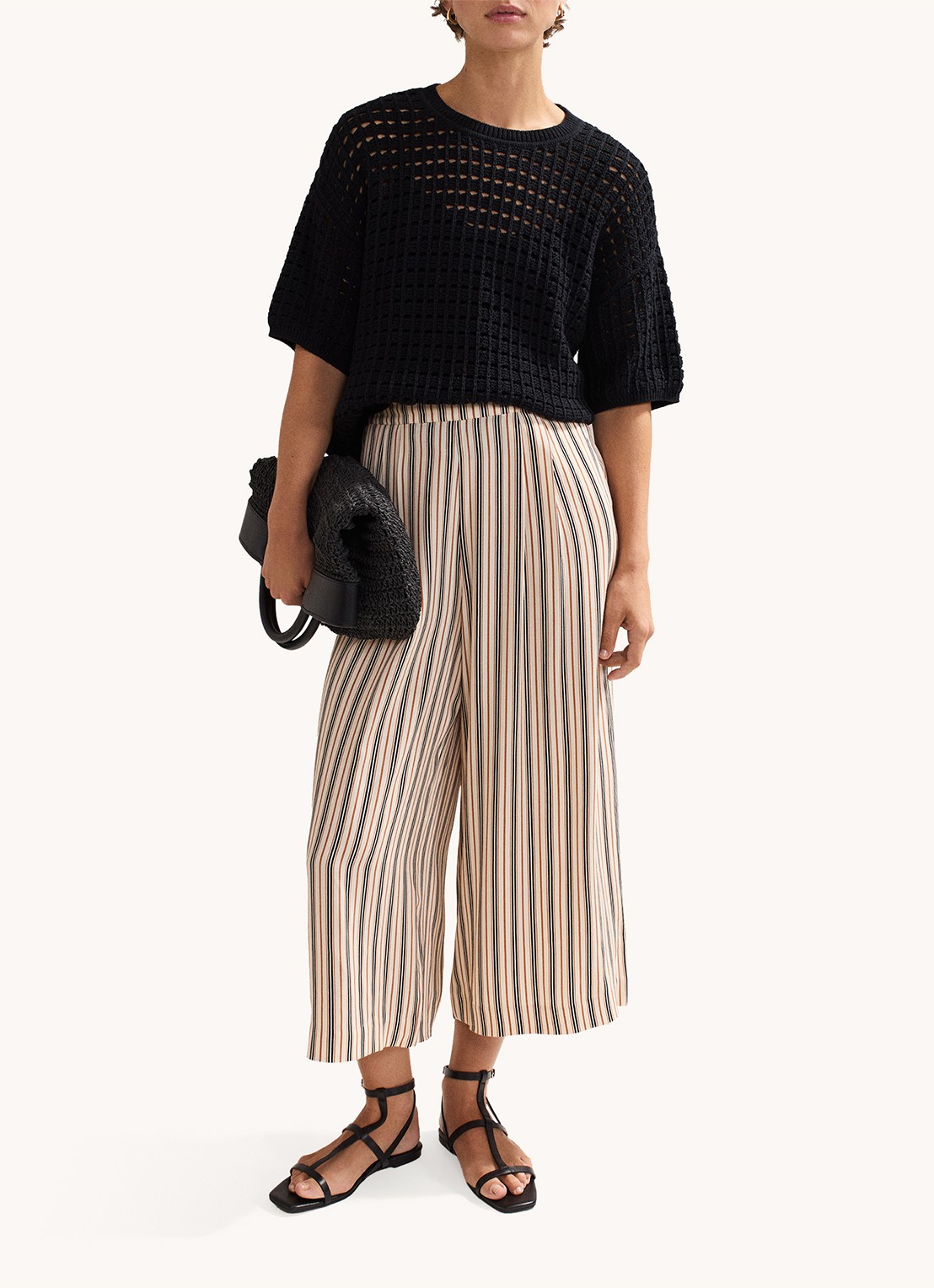Phase Eight Malaya high waist wide fit culotte met streepprint - voorkant 6 ivoor